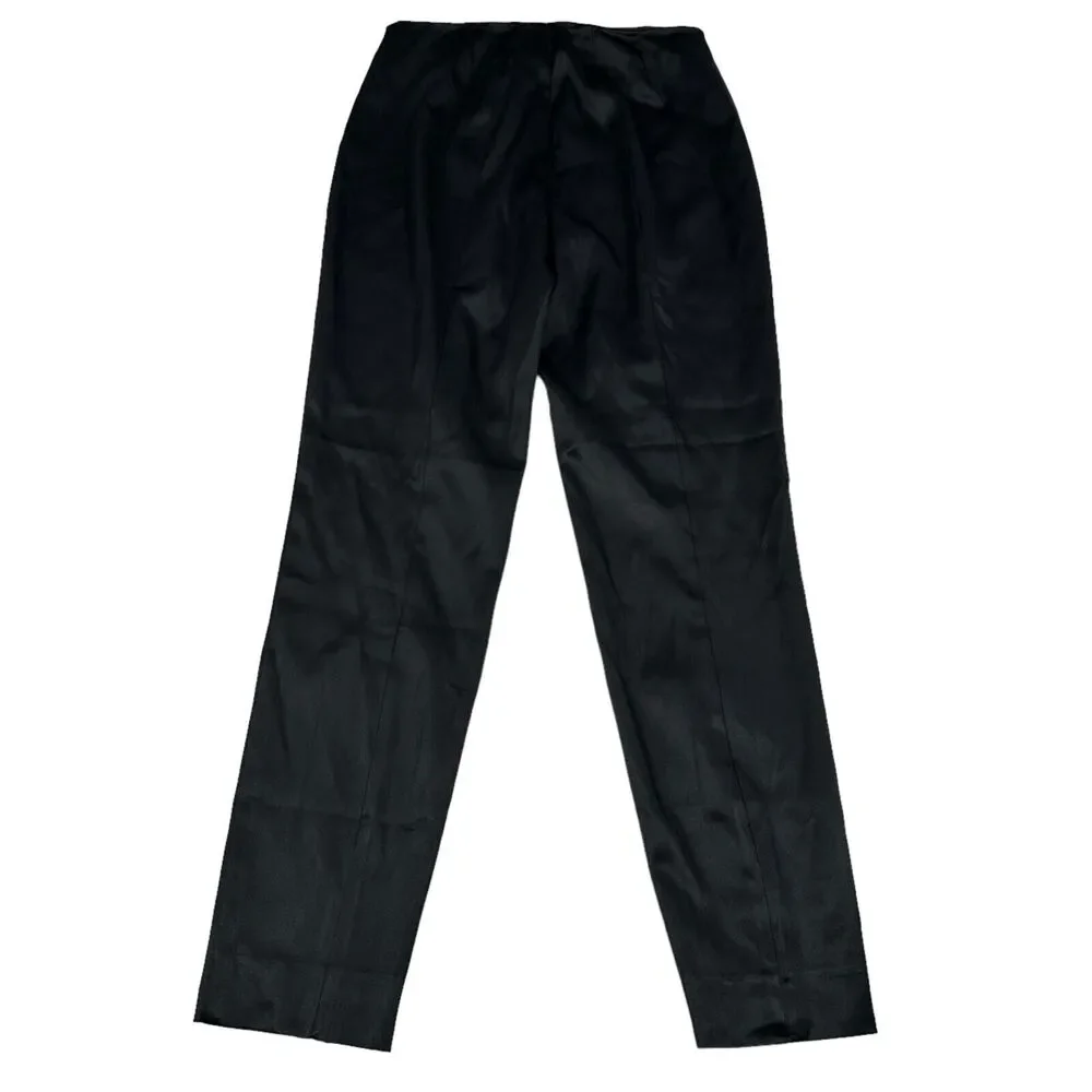 Akris Dress Pants Women's 8 Black Silk Pleated Straight Leg Side Closure‎ Zipper
